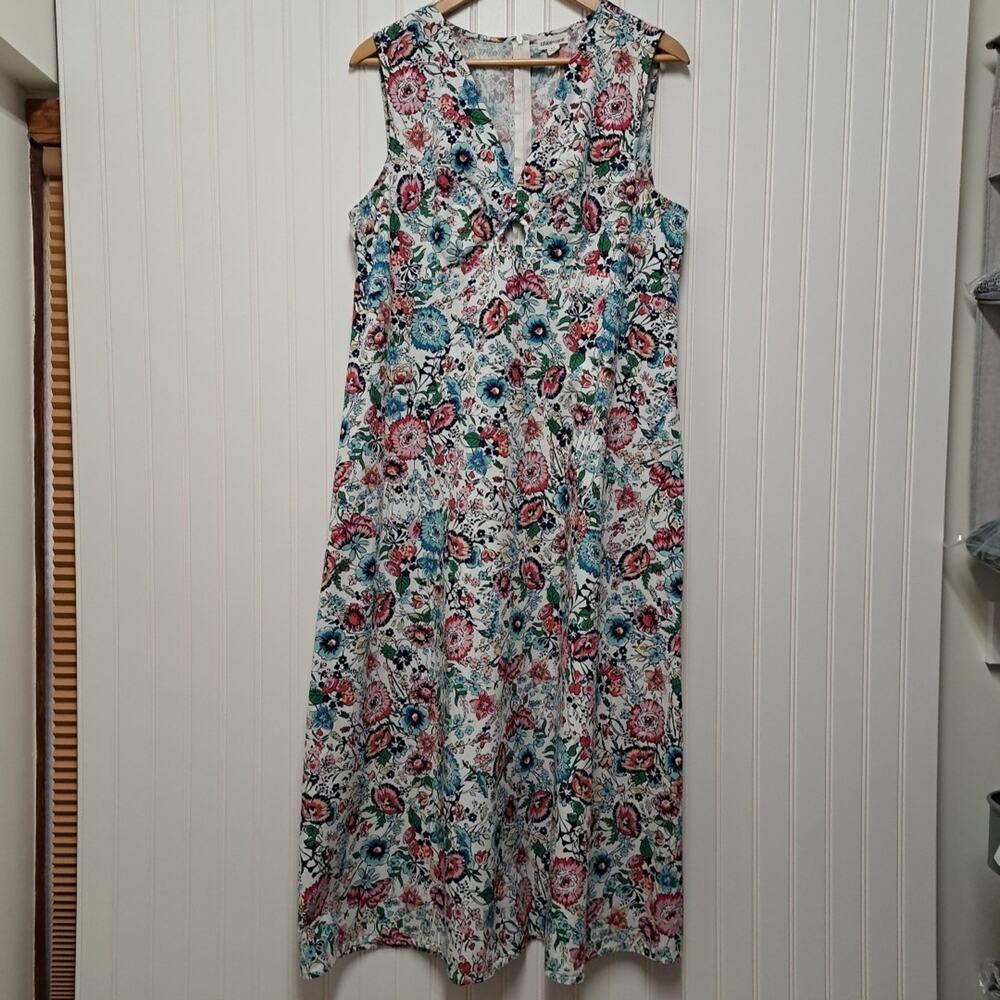 Chloe+Rene Sleeveless Midi Dress Womens XL White Flower Print 100% Cotton Tank